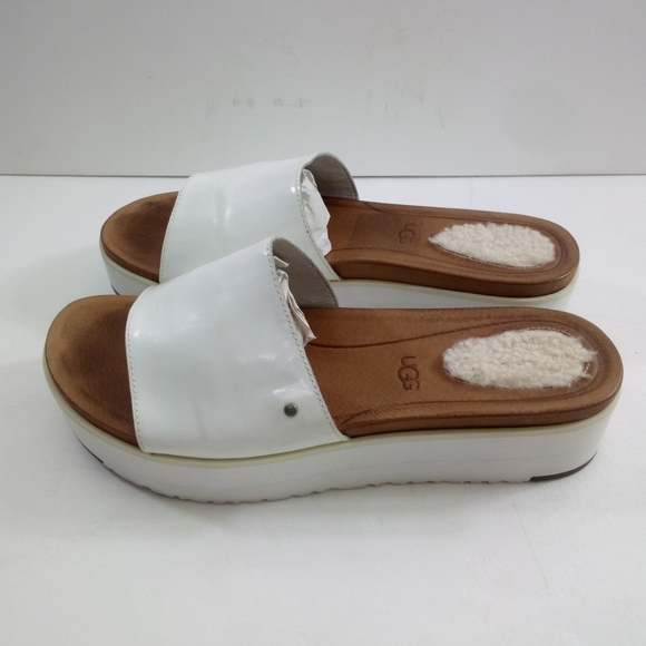 UGG Leanna Women 9 Treadlite Wool Leather White Platform Slides 1015265 - Picture 3 of 8